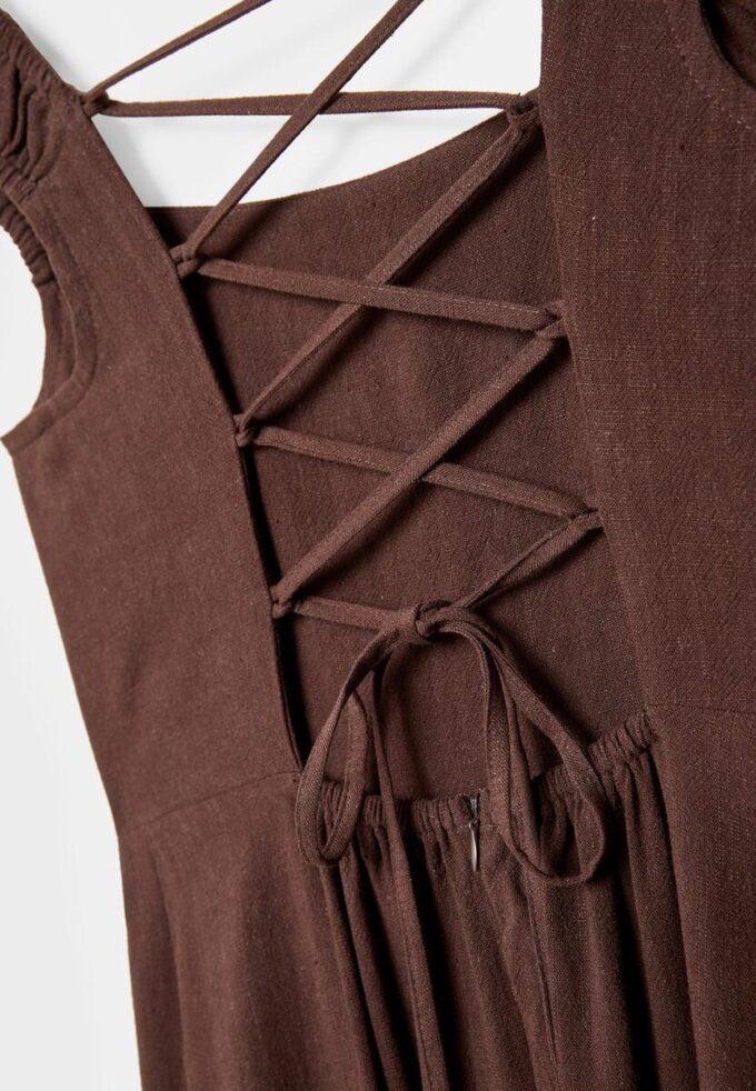 Vestito midi con scollo incrociato effetto lino