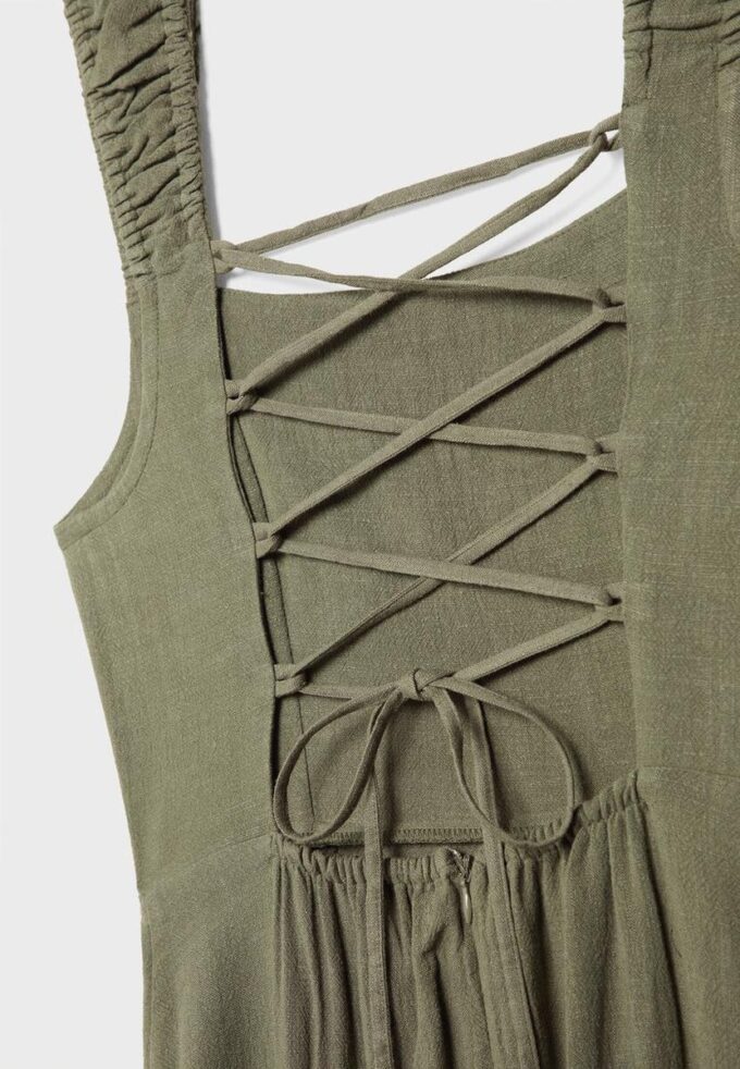 Vestito midi con scollo incrociato effetto lino