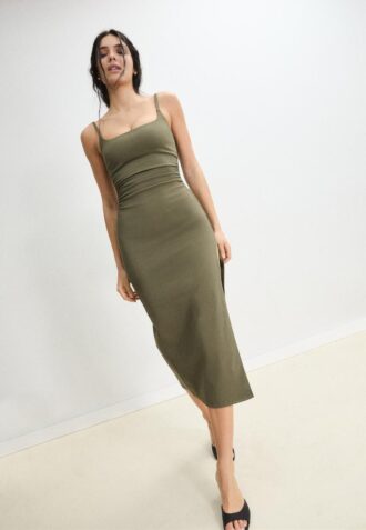 Vestito midi in bengalina con scollo quadrato