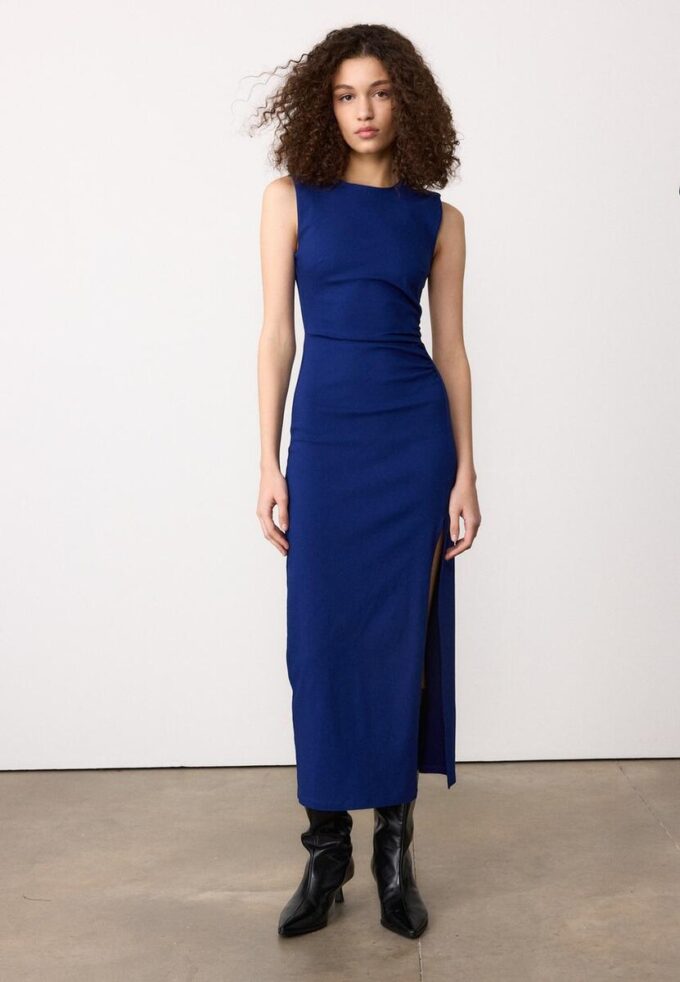 Vestito midi senza maniche in bengalina