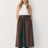 Vestito midi senza maniche in due materiali con cintura