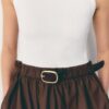 Vestito midi senza maniche in due materiali con cintura