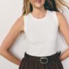 Vestito midi senza maniche in due materiali con cintura