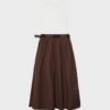 Vestito midi senza maniche in due materiali con cintura
