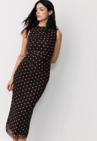 Vestito midi senza maniche in tulle a pois