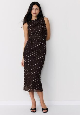 Vestito midi senza maniche in tulle a pois