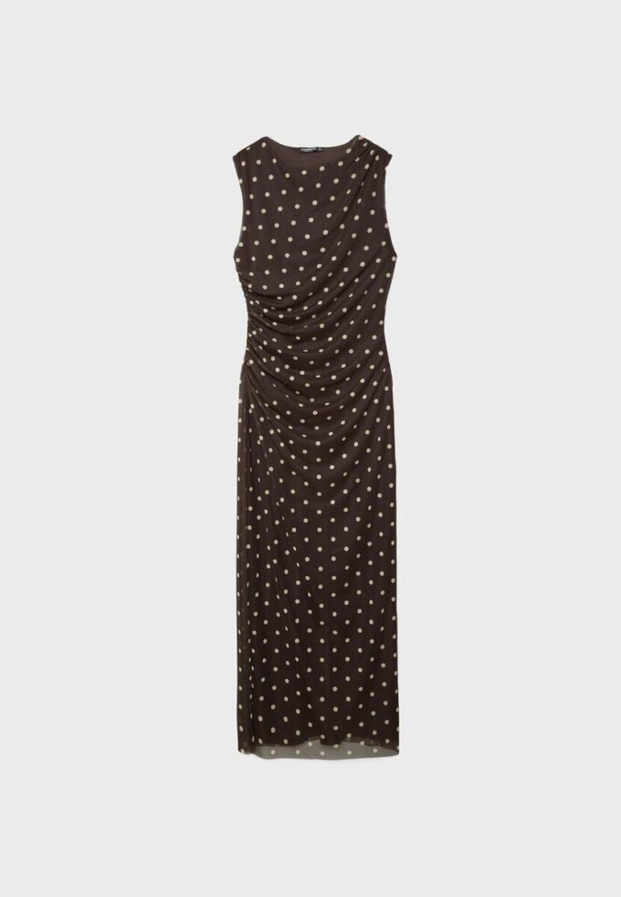 Vestito midi senza maniche in tulle a pois