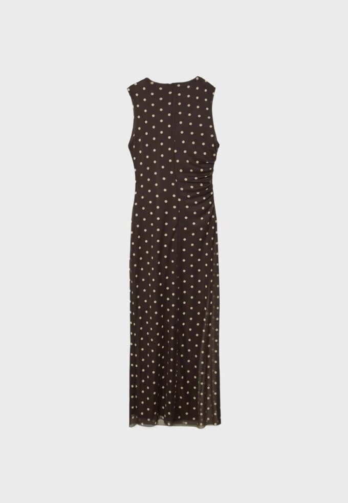 Vestito midi senza maniche in tulle a pois